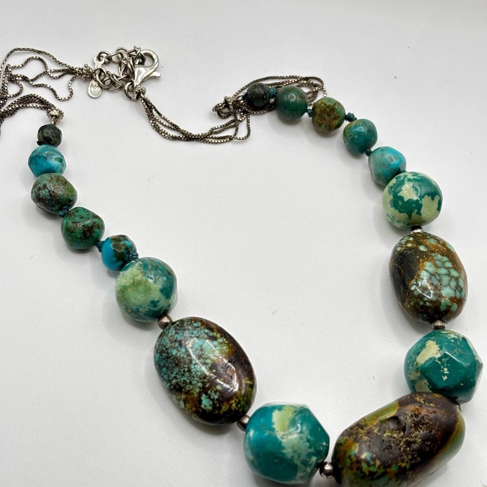 Sterling Silver 925 Turquoise Style Necklace Natural Stone Beaded Necklace